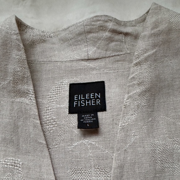 Eileen Fisher Linen Jacquard Embroidered Minimalist Long Jacket / Coat - L - Picture 11 of 16